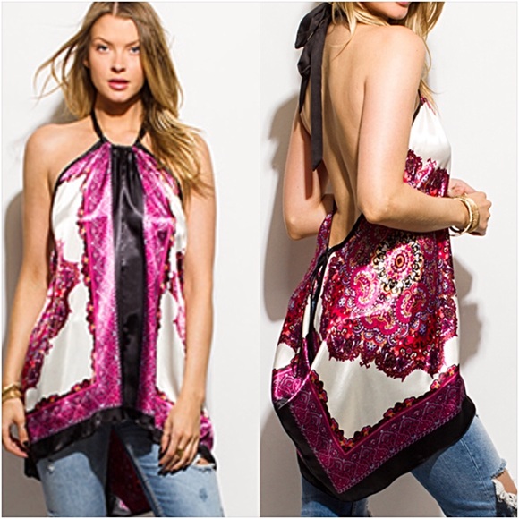Tops - Silky Sexy Flowy Handkerchief Halter Top SMLXL